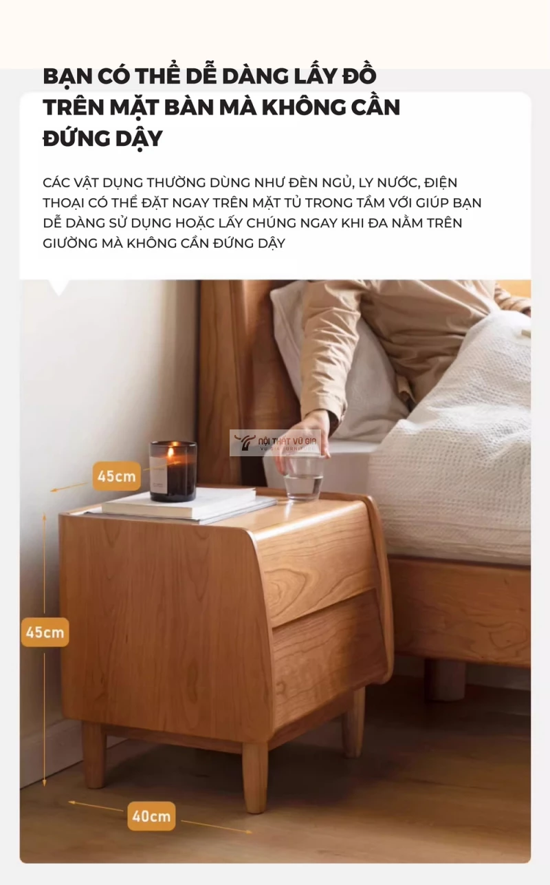 dễ dàng thao tác với Kệ đầu giường gỗ tự nhiên thiết kế độc đáo, hiện đại BR167