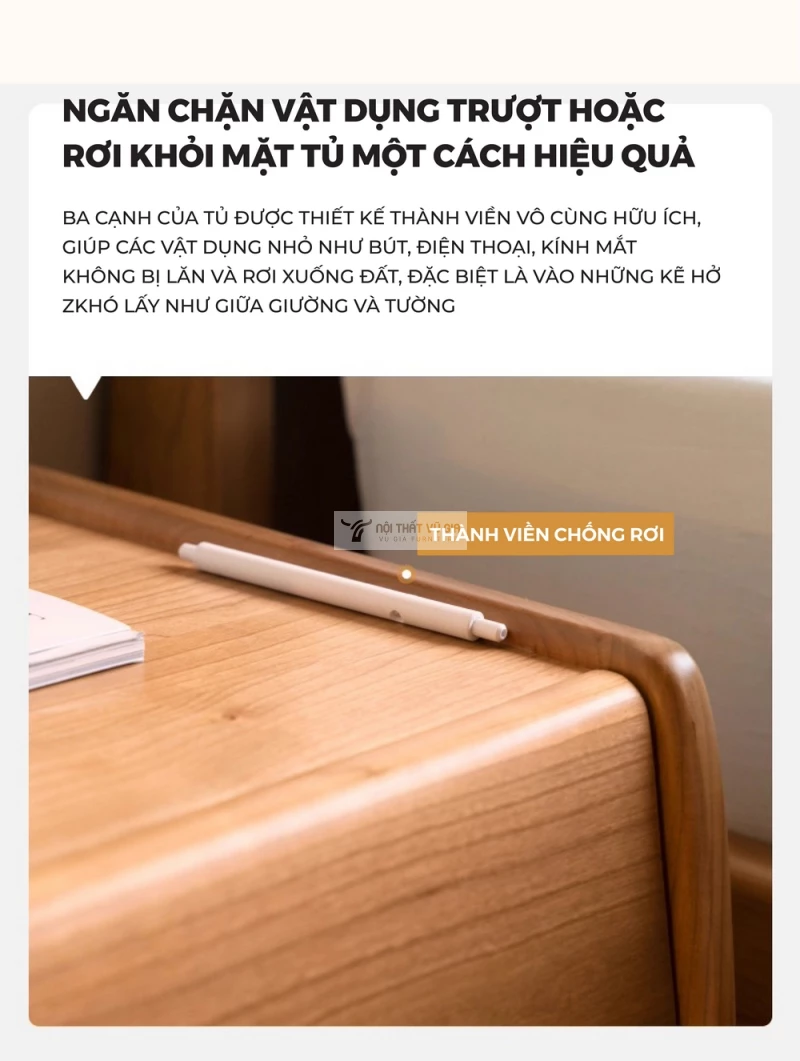 thiết kế ngăn vật dụng rơi hiệu quả của Kệ đầu giường gỗ tự nhiên thiết kế độc đáo, hiện đại BR167