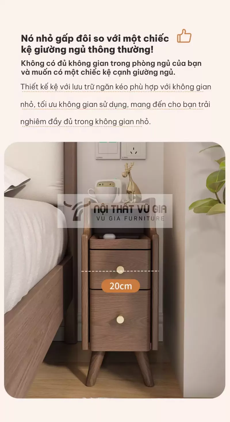 thiết kế nhỏ gọn, tối ưu của Kệ đầu giường gỗ tự nhiên thiết kế độc đáo PN13