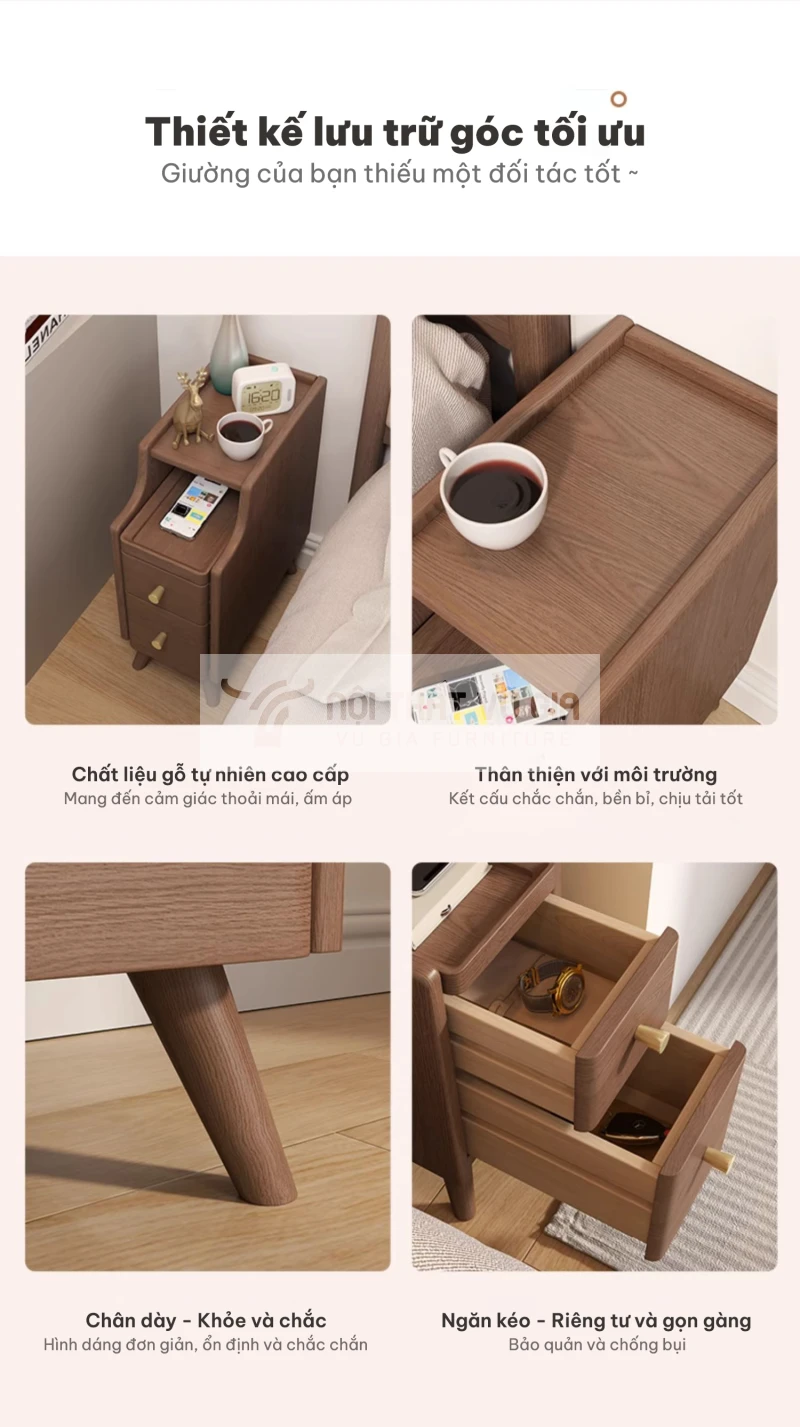 ưu điểm của Kệ đầu giường gỗ tự nhiên thiết kế độc đáo PN13