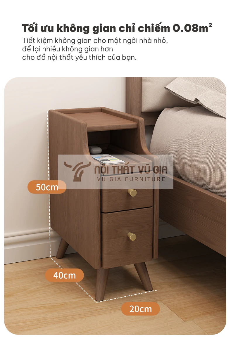 thiết kế tối ưu không gian sử dụng của Kệ đầu giường gỗ tự nhiên thiết kế độc đáo PN13
