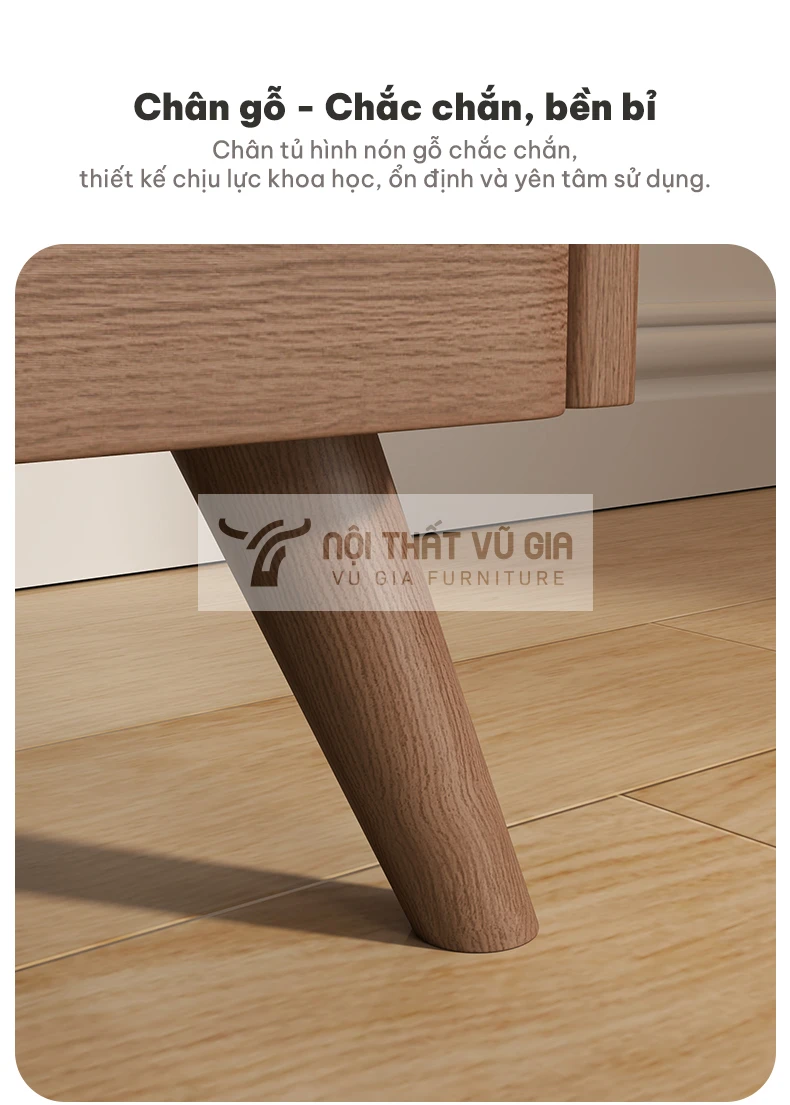 Kệ đầu giường gỗ tự nhiên thiết kế độc đáo PN13 sử dụng chân gỗ chắc chắn, bền bỉ
