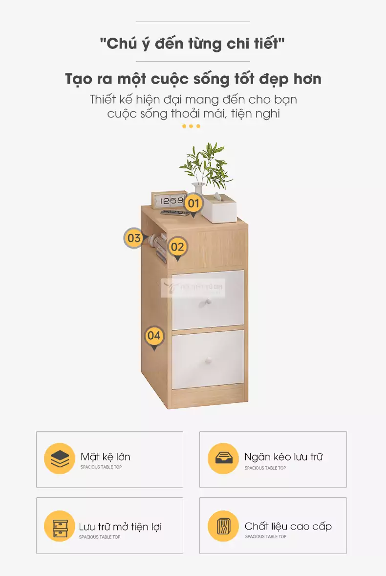ưu điểm của Kệ đầu giường thiết kế đa năng BR54