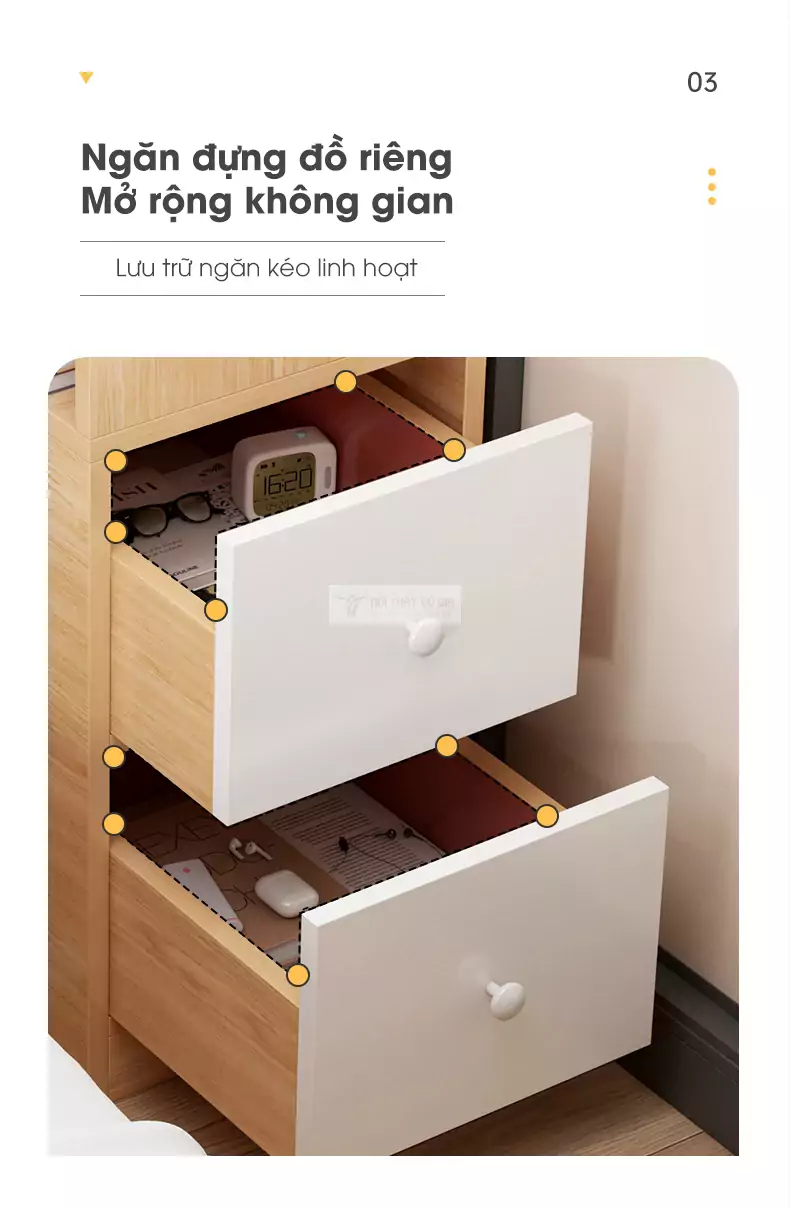 thiết kế ngăn kéo linh hoạt của Kệ đầu giường thiết kế đa năng BR54
