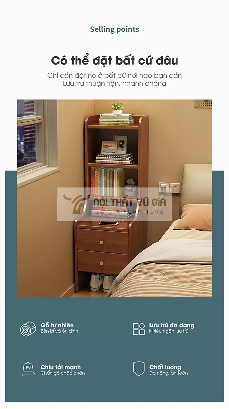 lưu trữ thuận tiện với Kệ đầu giường thiết kế đa năng, hiện đại BR59