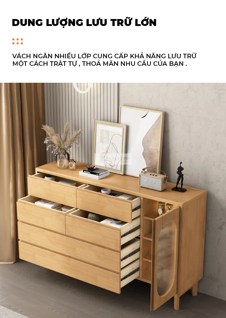 thiết kế nhiều ngăn k&eacute;o dung lượng lớn của Kệ gỗ tự nhi&ecirc;n thiết kế nhiều ngăn LV58