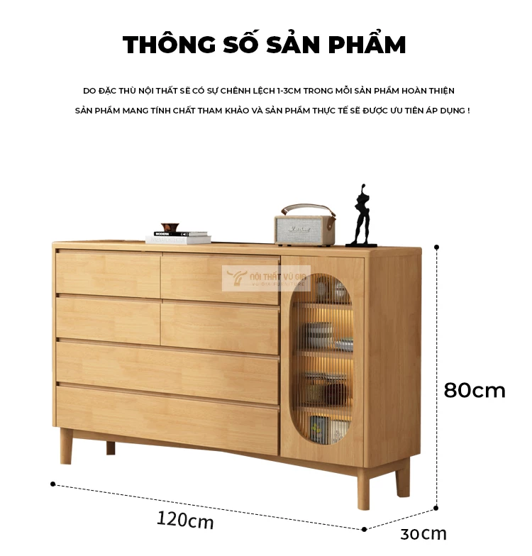 k&iacute;ch thước chi tiết của Kệ gỗ tự nhi&ecirc;n thiết kế nhiều ngăn LV58