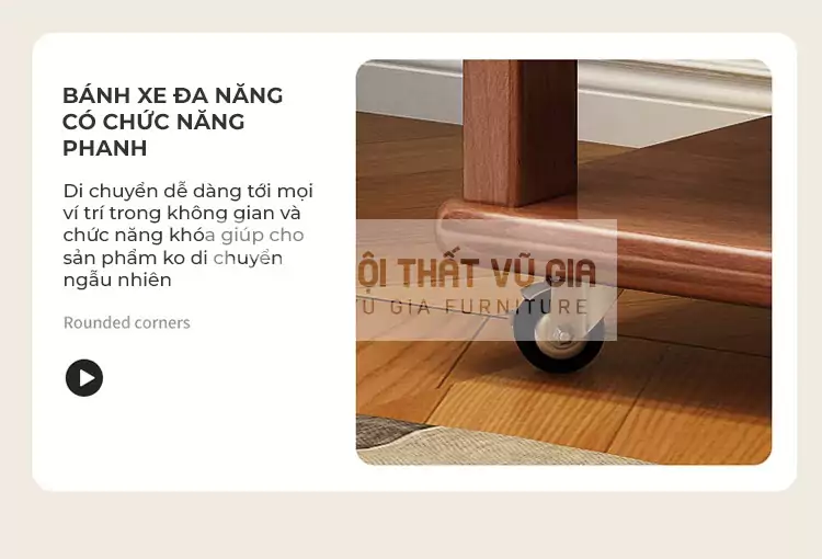 thiết kế tích hợp bánh xe di chuyển tiện lợi của Kệ gương hiện đại tích hợp đa năng GTG3