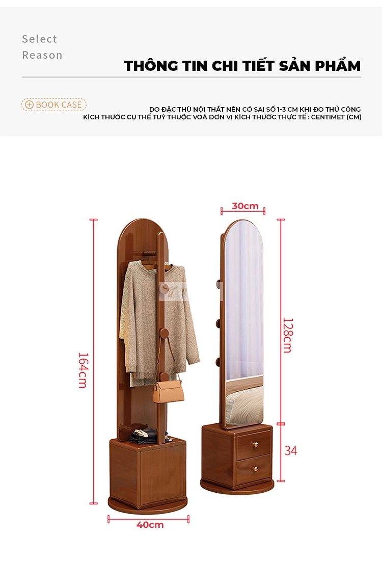 kích thước chi tiết Kệ gương tích hợp ngăn lưu trữ đa năng GTG10