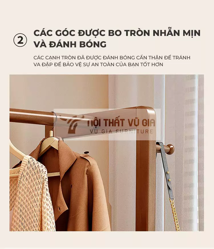 các cạnh được bo an toàn của Kệ gương tích hợp thanh treo quần áo linh hoạt GTG4