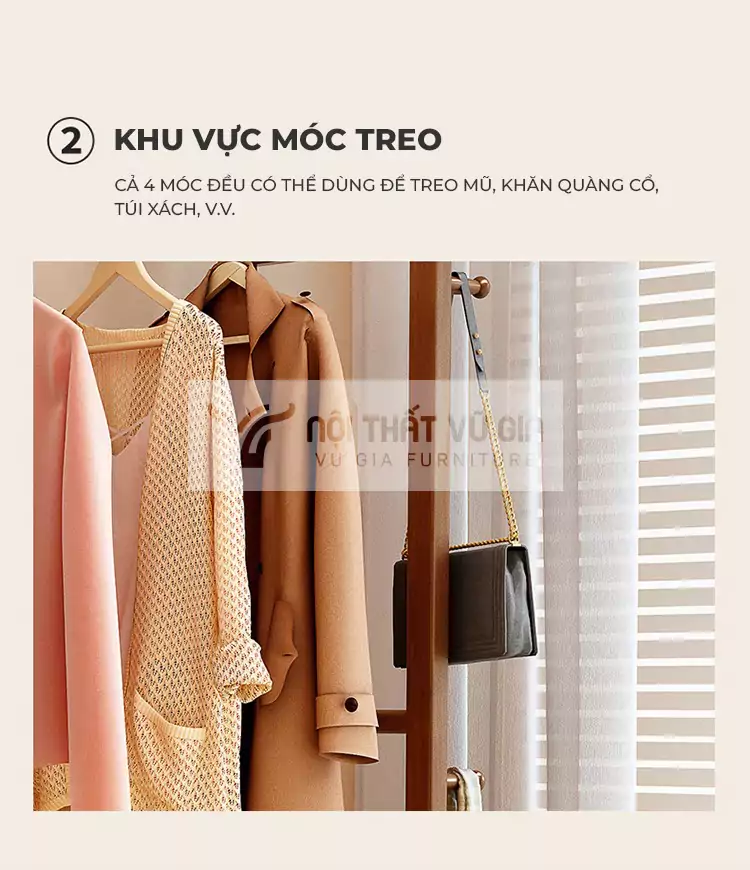 thiết kế móc treo tiện lợi của Kệ gương tích hợp thanh treo quần áo linh hoạt GTG4