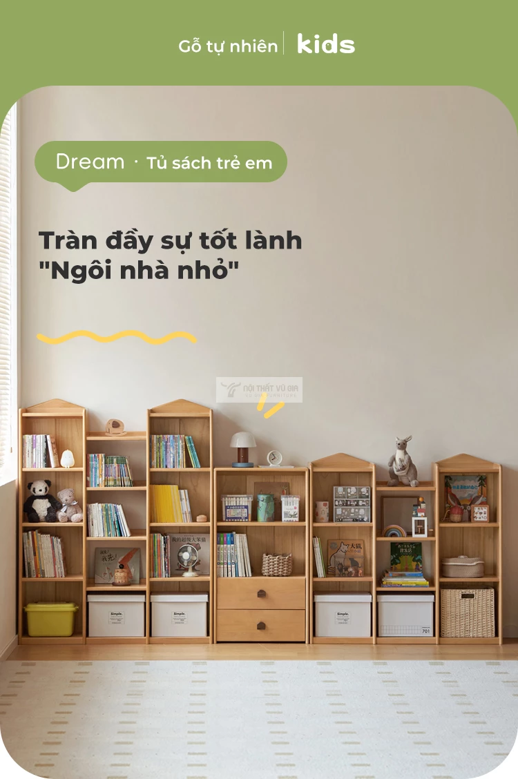Kệ sách cho bé gỗ tự nhiên cao cấp TE56