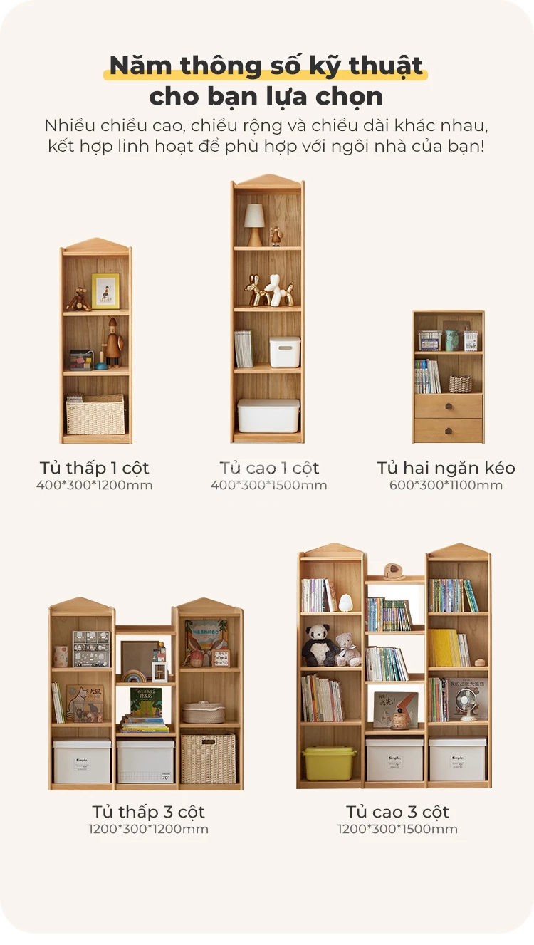 tùy chọn của Kệ sách cho bé gỗ tự nhiên cao cấp TE56