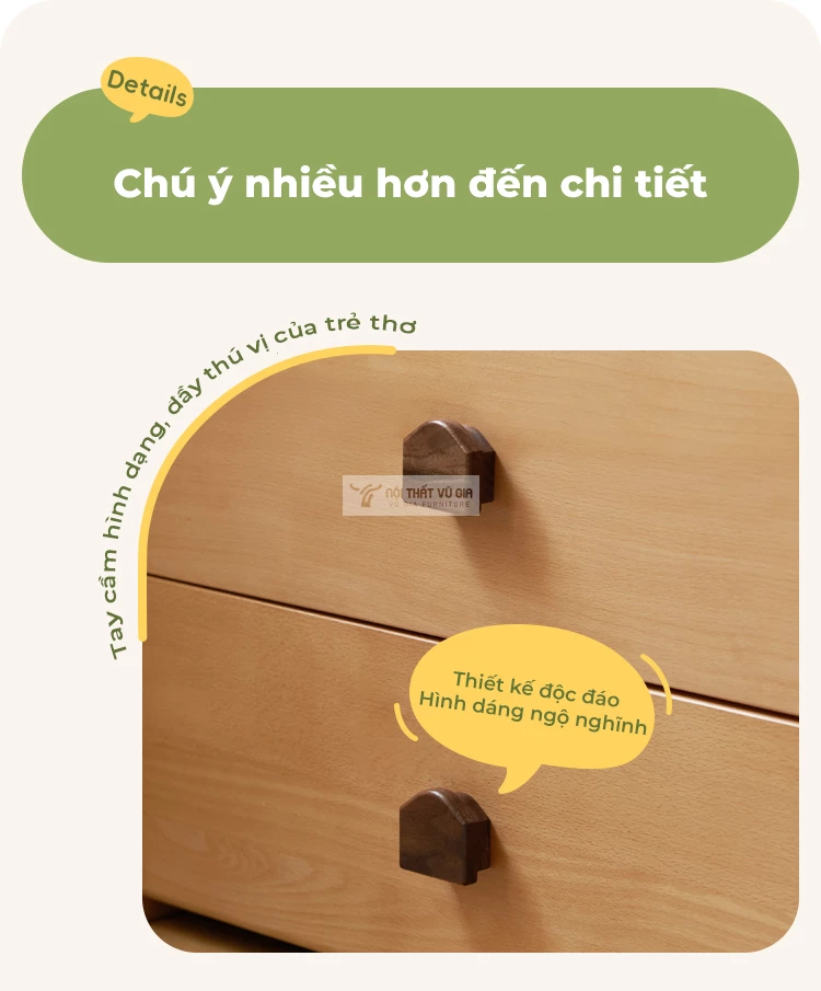 thiết kế chi tiết tinh tế của Kệ sách cho bé gỗ tự nhiên cao cấp TE56