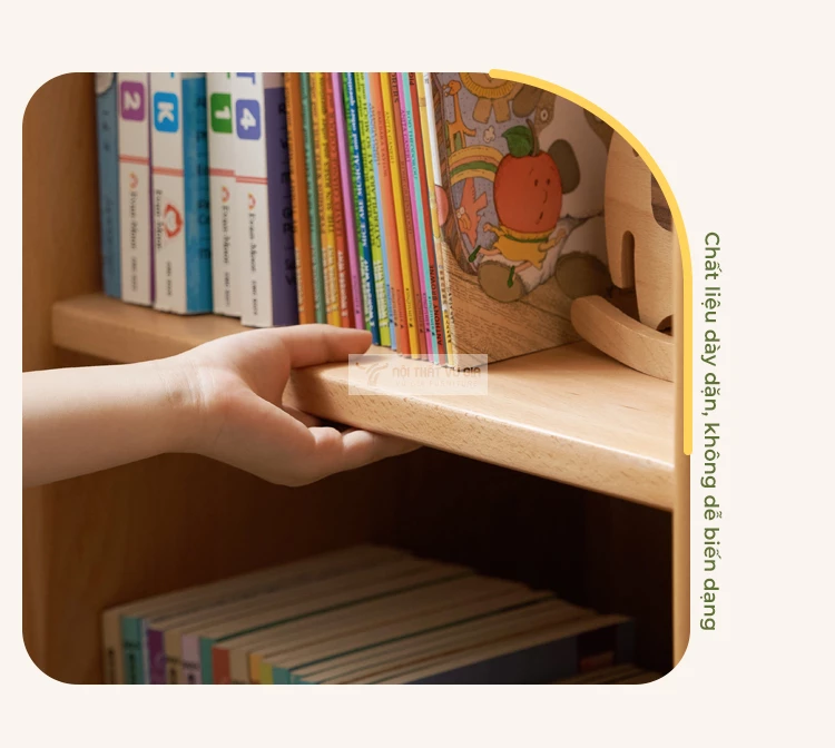 Kệ sách cho bé gỗ tự nhiên cao cấp TE56 sử dụng chất liệu dày dặn, chắc chắn của Kệ sách cho bé gỗ tự nhiên cao cấp TE56