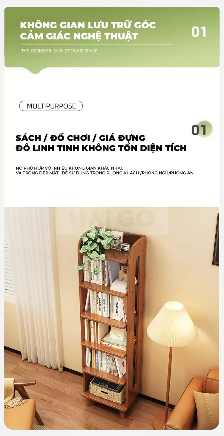 Kệ Sách Đa Năng Gỗ Tự Nhiên Haigo KS114