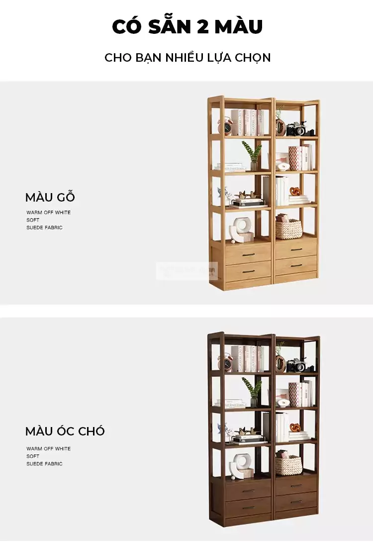 tùy chọn màu sắc của Kệ sách gỗ tự nhiên đa năng SD40