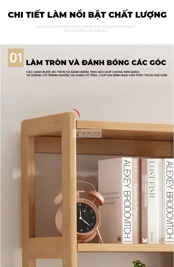 thiết kế bo góc an toàn của Kệ sách gỗ tự nhiên đa năng SD40