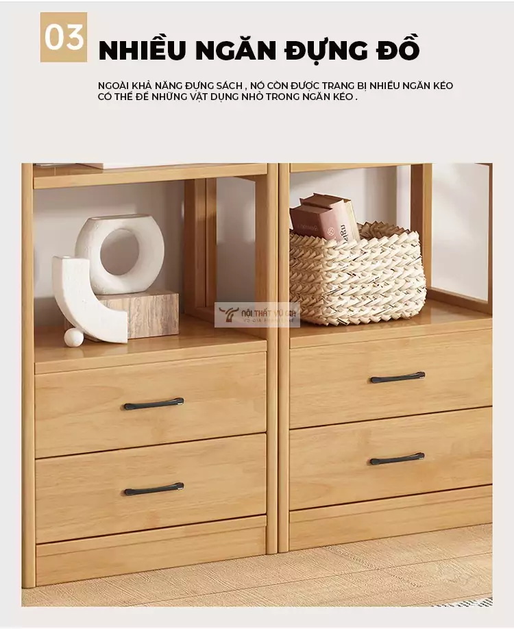 thiết kế không gian lưu trữ đa dạng của Kệ sách gỗ tự nhiên đa năng SD40