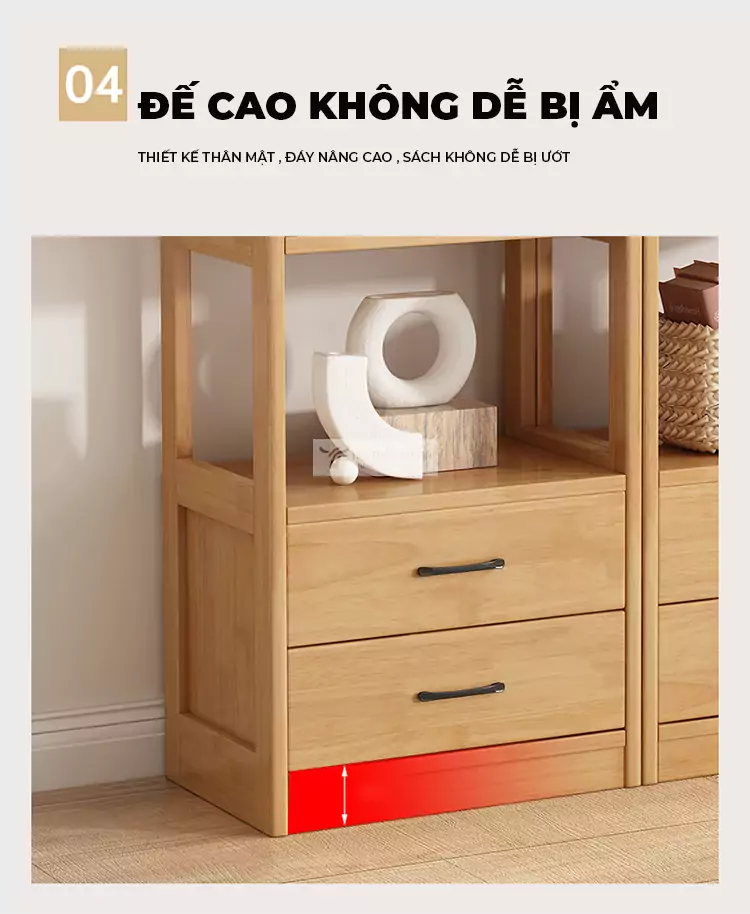 thiết kế đế cao bảo quản tốt của Kệ sách gỗ tự nhiên đa năng SD40