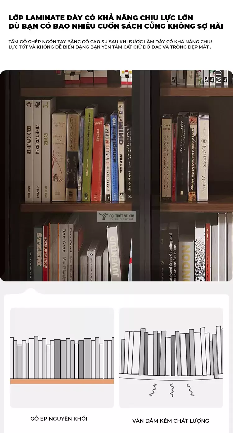 Kệ s&aacute;ch gỗ tự nhi&ecirc;n kết hợp c&aacute;nh sang trọng SD45 sử dụng tấm d&agrave;y dặn
