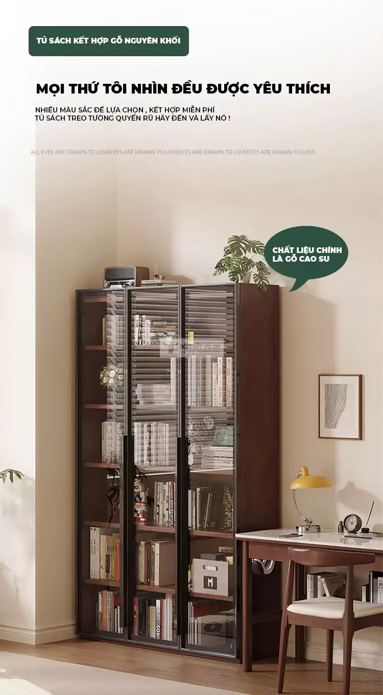 Kệ s&aacute;ch gỗ tự nhi&ecirc;n kết hợp c&aacute;nh sang trọng SD45