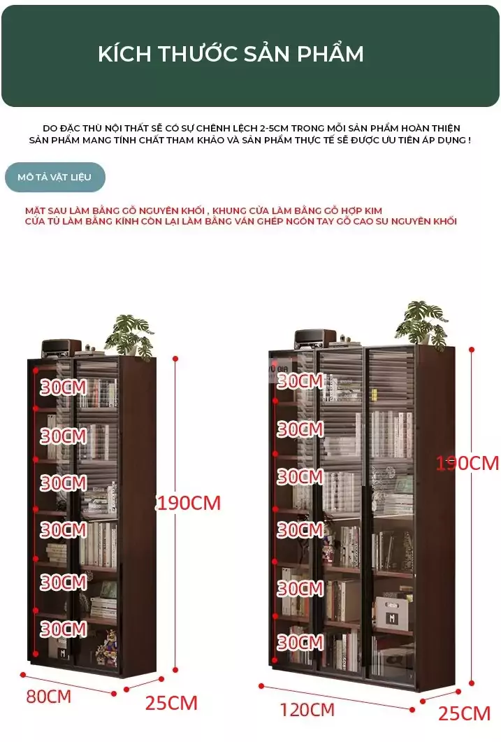 k&iacute;ch thước chi tiết của Kệ s&aacute;ch gỗ tự nhi&ecirc;n kết hợp c&aacute;nh sang trọng SD45