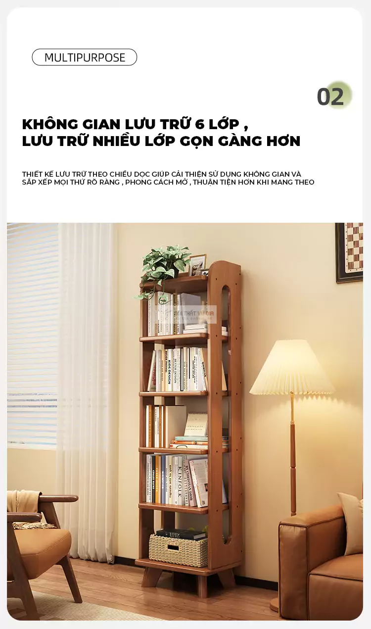 thiết kế lưu trữ nhiều lớp của Kệ sách gỗ tự nhiên phong cách tối giản SD44