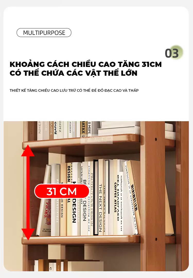 thiết kế không gian lưu trữ rộng rãi của Kệ sách gỗ tự nhiên phong cách tối giản SD44