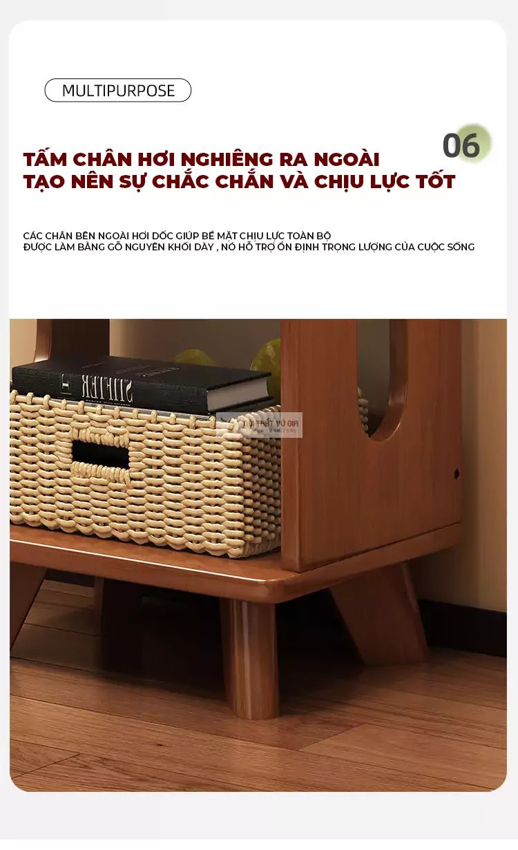 thiết kế đế chắc chắn của Kệ sách gỗ tự nhiên phong cách tối giản SD44