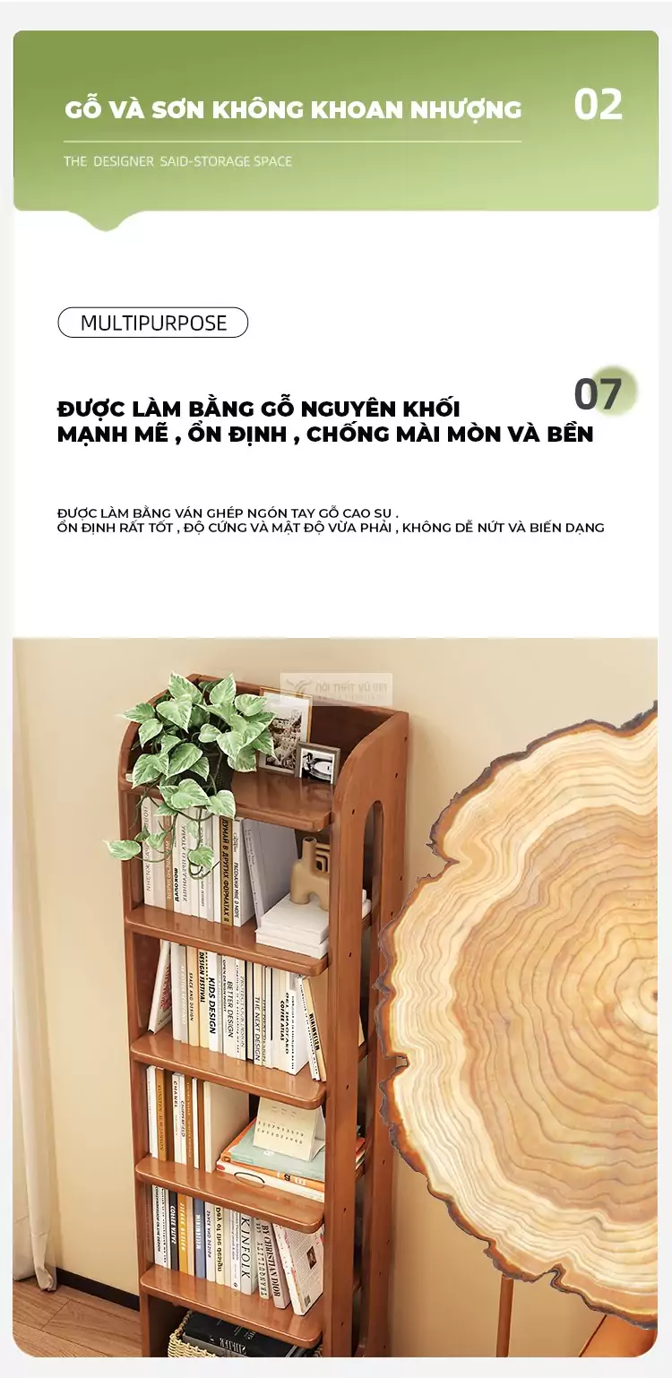 Kệ sách gỗ tự nhiên phong cách tối giản SD44 sử dụng chất liệu chắc chắn, bền bỉ