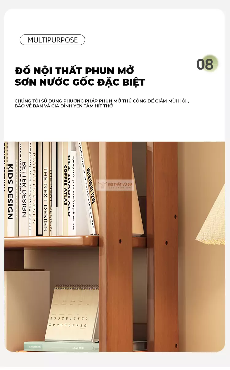 Kệ sách gỗ tự nhiên phong cách tối giản SD44 sử dụng chất liệu an toàn