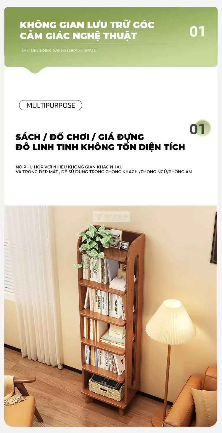 thiết kế tối ưu không gian của Kệ sách gỗ tự nhiên phong cách tối giản SD44