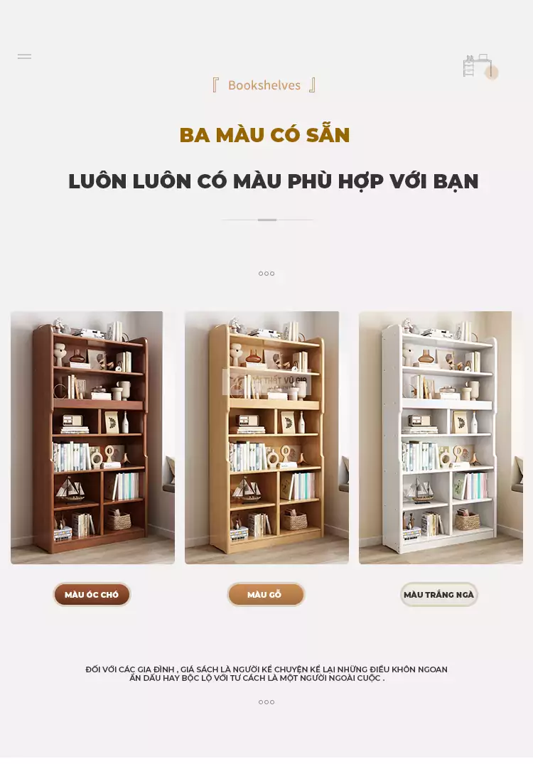 tùy chọn màu sắc của Kệ sách gỗ tự nhiên thiết kế đa lưu trữ SD42