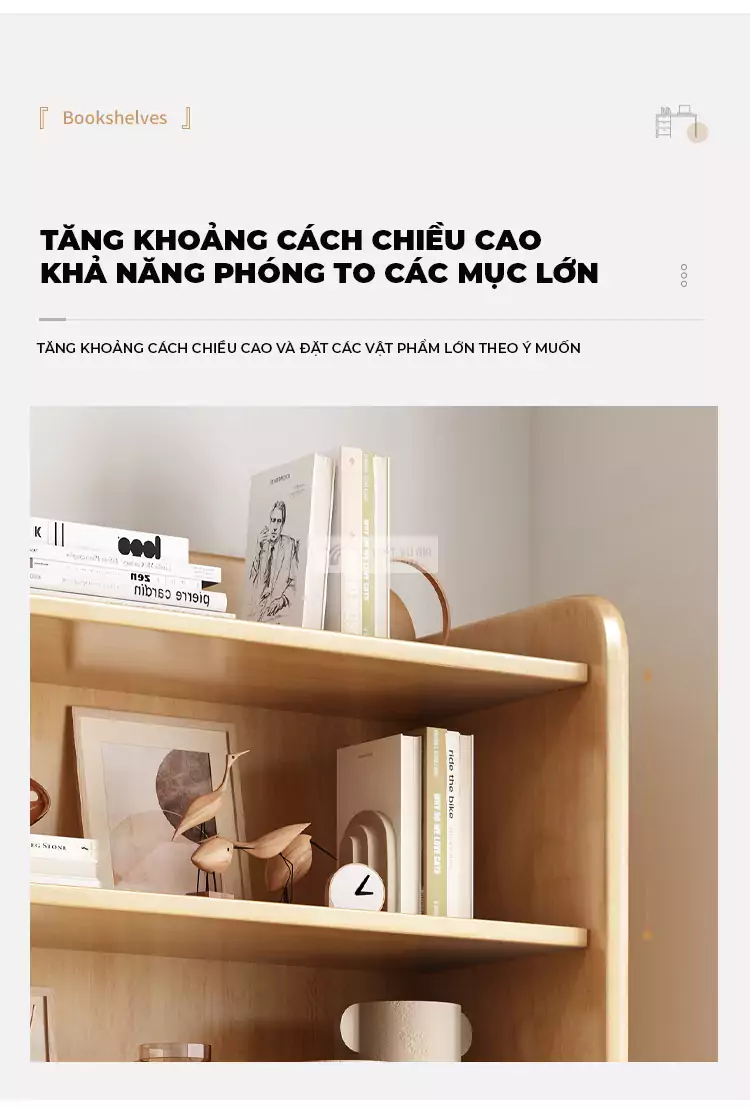 không gian lưu trữ rộng rãi của Kệ sách gỗ tự nhiên thiết kế đa lưu trữ SD42