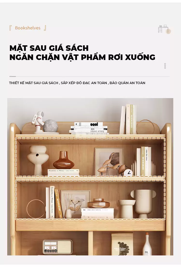 thiết kế hậu tủ ngăn đồ rơi xuống của Kệ sách gỗ tự nhiên thiết kế đa lưu trữ SD42