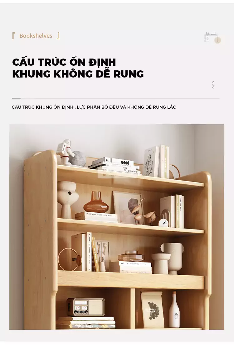thiết kế cấu trúc chắc chắn của Kệ sách gỗ tự nhiên thiết kế đa lưu trữ SD42