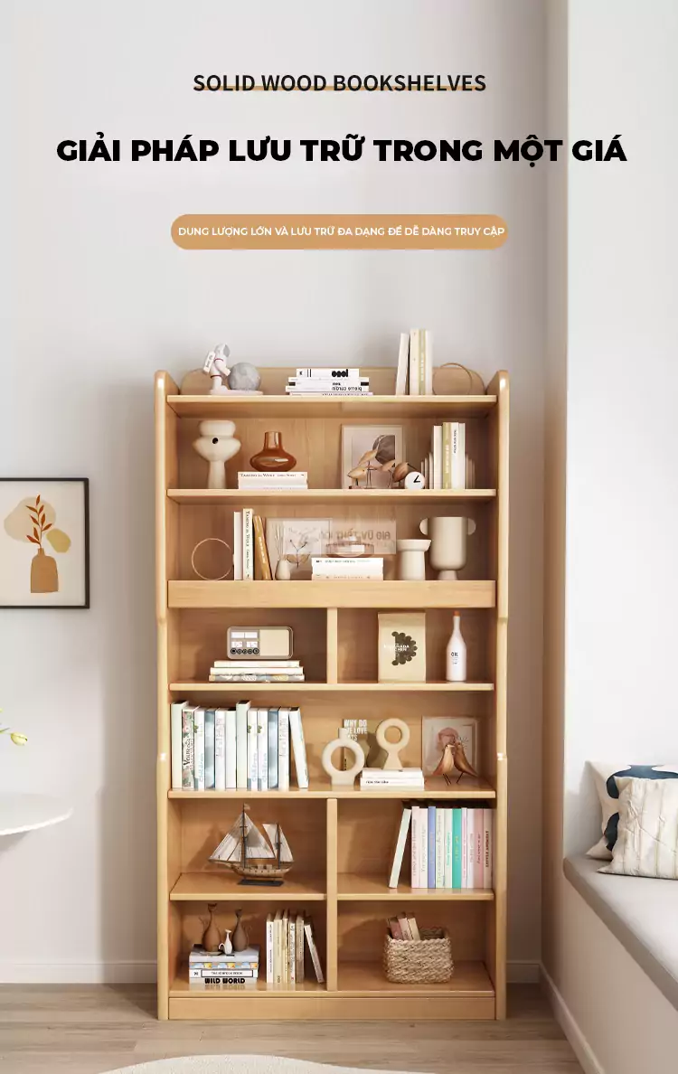 Kệ sách gỗ tự nhiên thiết kế đa lưu trữ SD42