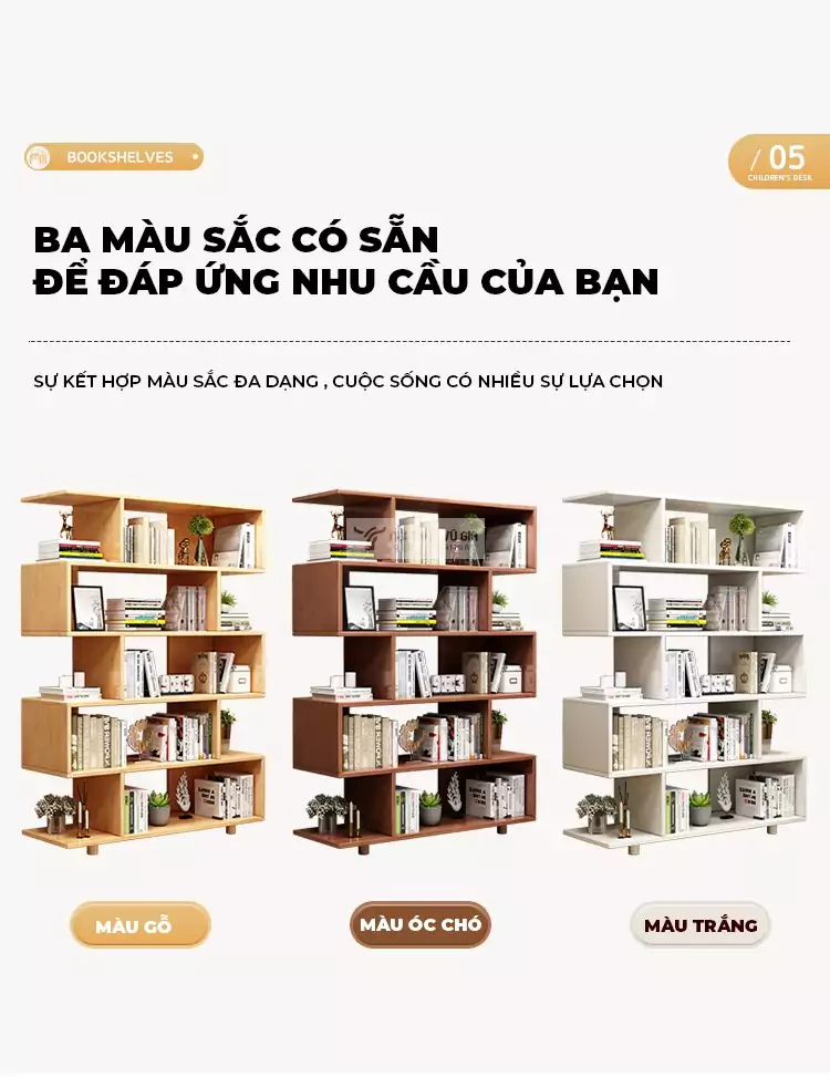 tùy chọn màu sắc của Kệ sách gỗ tự nhiên thiết kế hiện đại SD39