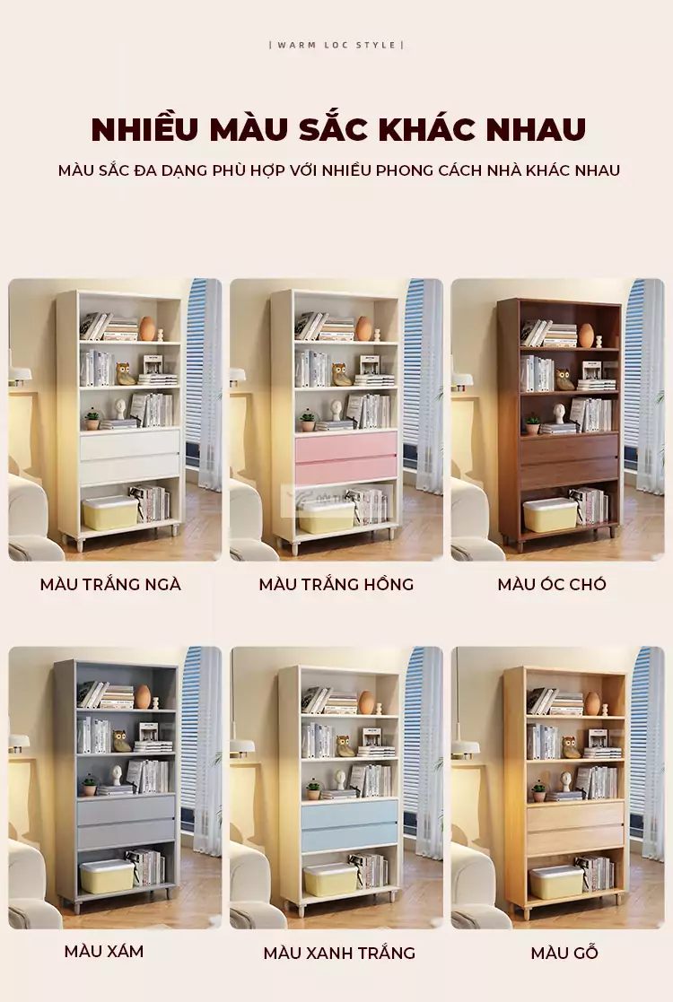 tùy chọn màu sắc của Kệ sách gỗ tự nhiên thiết kế hiện đại, tinh tế SD48