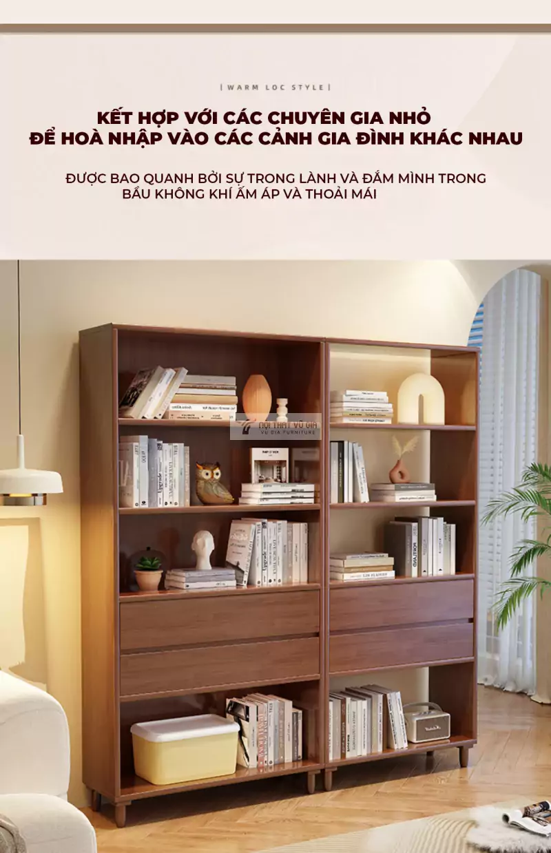 tùy chọn kết hợp đa dạng của Kệ sách gỗ tự nhiên thiết kế hiện đại, tinh tế SD48