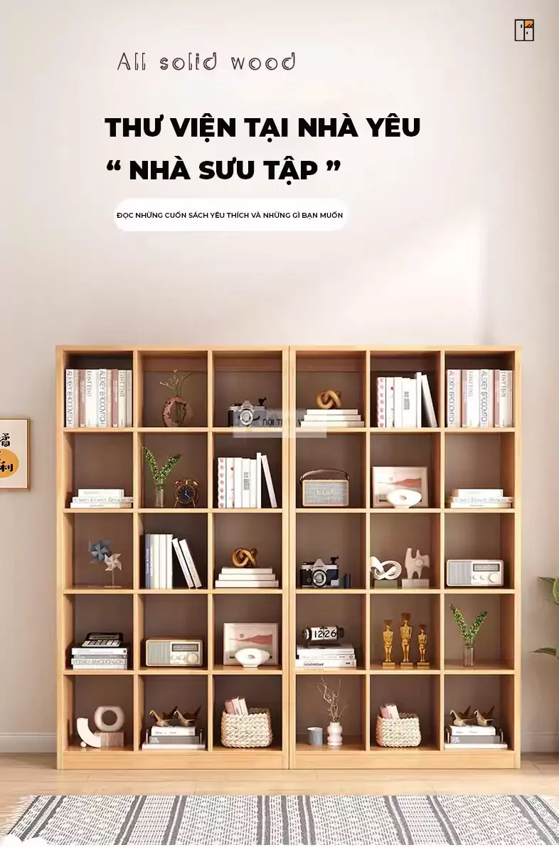 Kệ sách gỗ tự nhiên thiết kế nhiều ngăn SD47