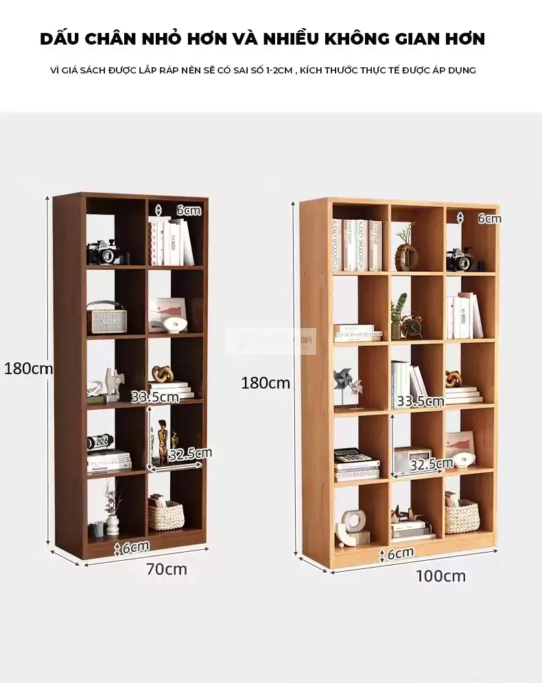 kích thước chi tiết của Kệ sách gỗ tự nhiên thiết kế nhiều ngăn SD47