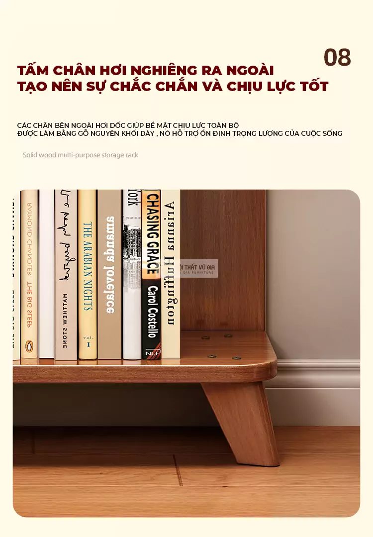 thiết kế chân chắc chắn của Kệ sách gỗ tự nhiên thiết kế thanh lịch SD46