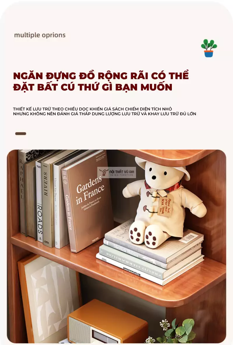 thiết kế ngăn rộng rãi của Kệ sách gỗ tự nhiên tối giản SD41