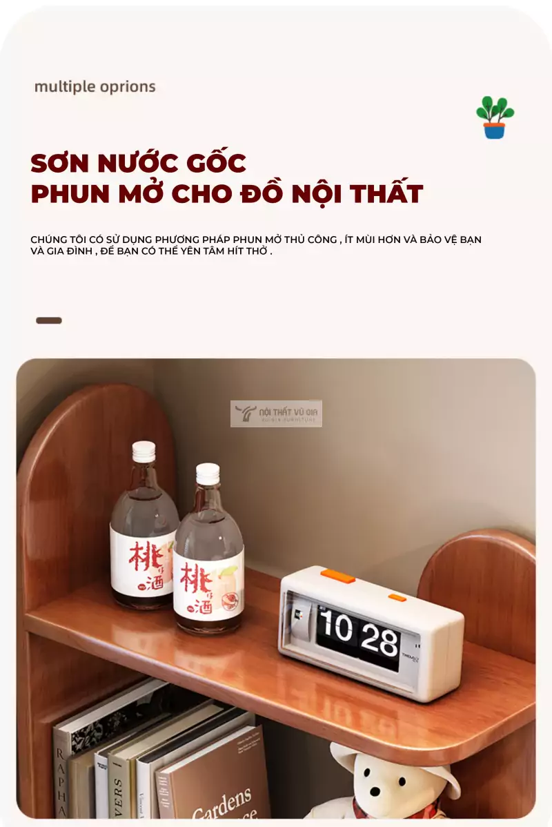 Kệ sách gỗ tự nhiên tối giản SD41 sử dụng sơn an toàn, thân thiện với môi trường