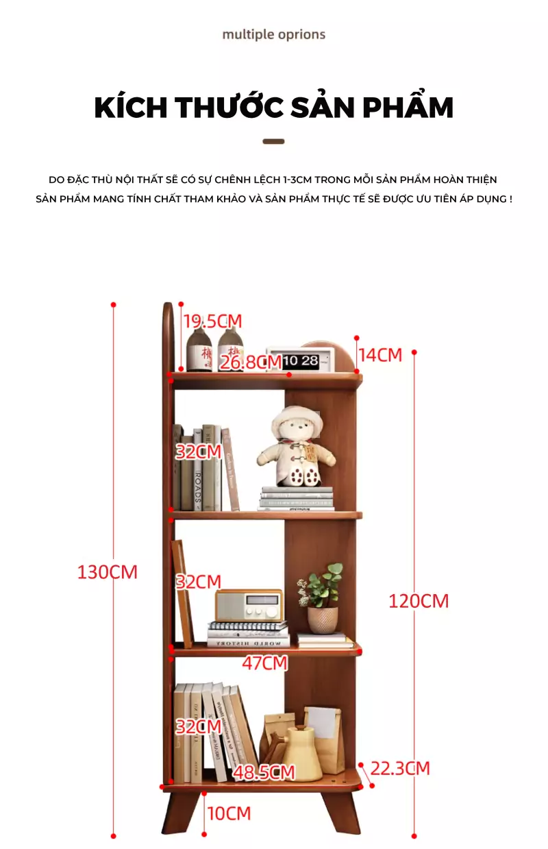 kích thước chi tiết của Kệ sách gỗ tự nhiên tối giản SD41