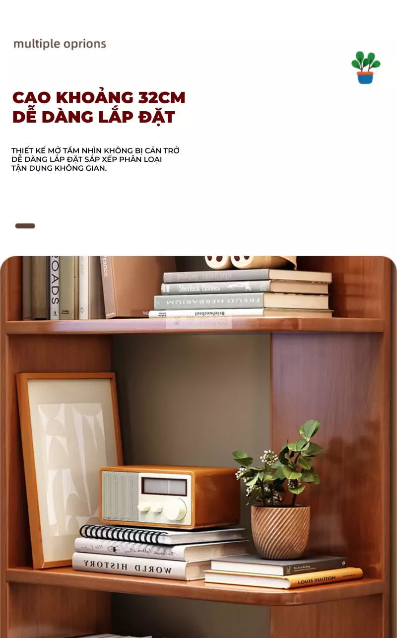 thiết kế kích thước khoa học của Kệ sách gỗ tự nhiên tối giản SD41