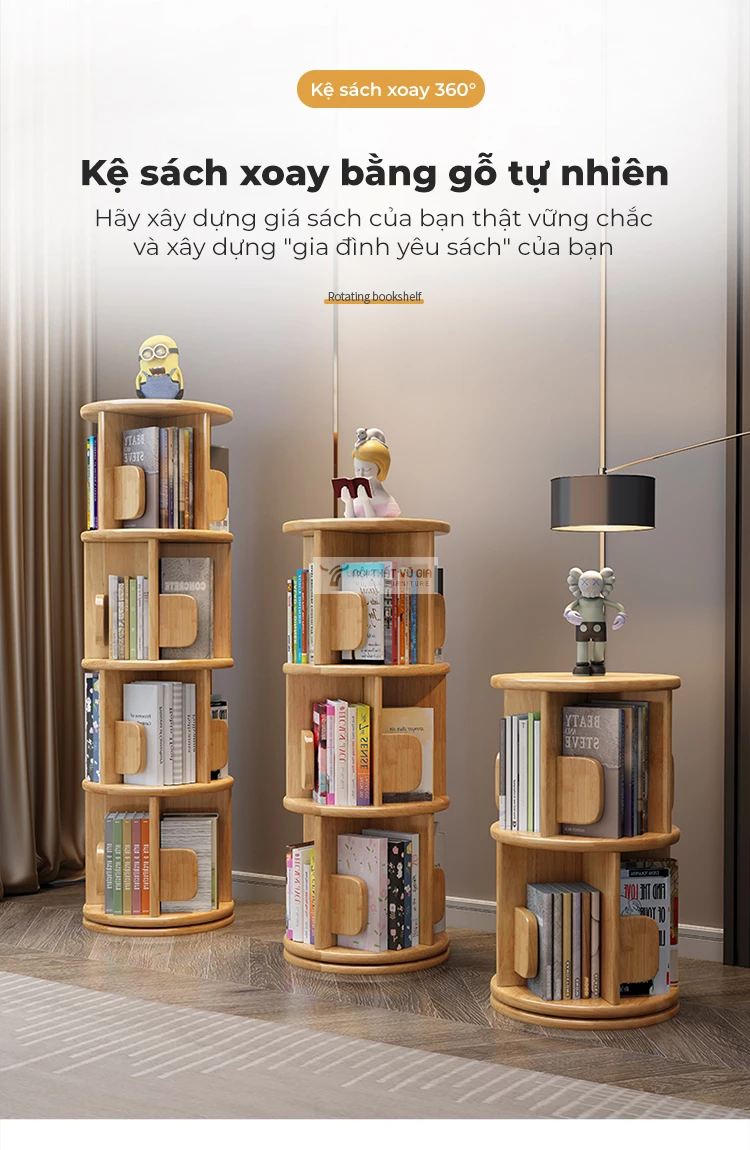 Kệ sách gỗ tự nhiên xoay đa năng, thiết kế thông minh SD261