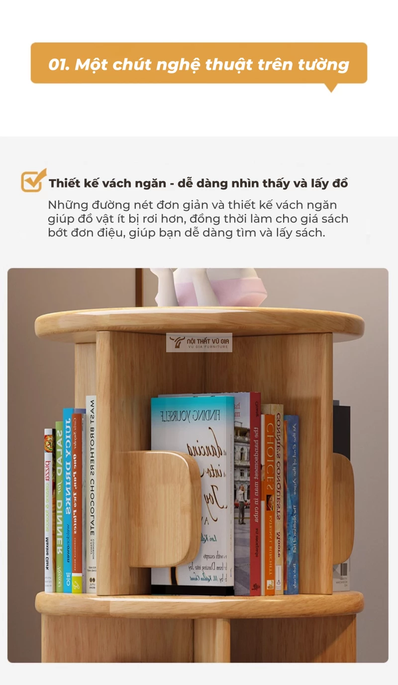 thiết kế tinh tế của Kệ sách gỗ tự nhiên xoay đa năng, thiết kế thông minh SD261